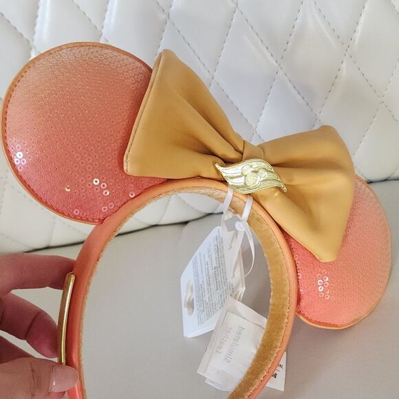 Disney Loungefly Peach and Gold Sequin Headband Ears - Picture 4 of 6